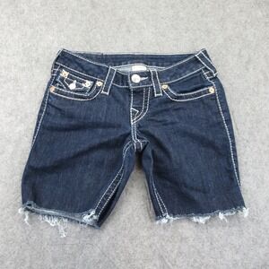 True Religion Women's Cut-Off Denim Shorts Size 26 Frayed Hem Skinny